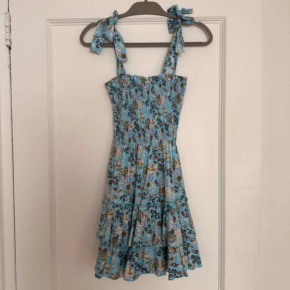CB Positano Lulu Ruched Mini Dress in Teal Floral